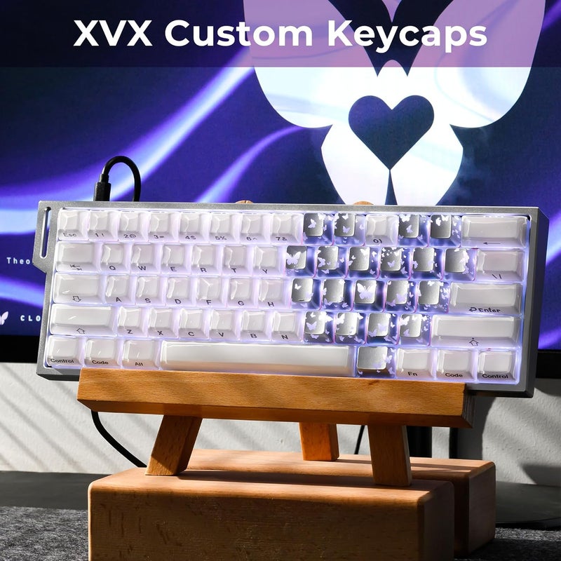 HITIME XVX Butterfly Shine Through Keycaps, Love Theme Cute Custom Keycaps, Blank OEM Profile IMD Translucent Keycap, Anime Style, for MX Switches Mechanical Keyboard, Silver（Only 21 Keys - Image 3